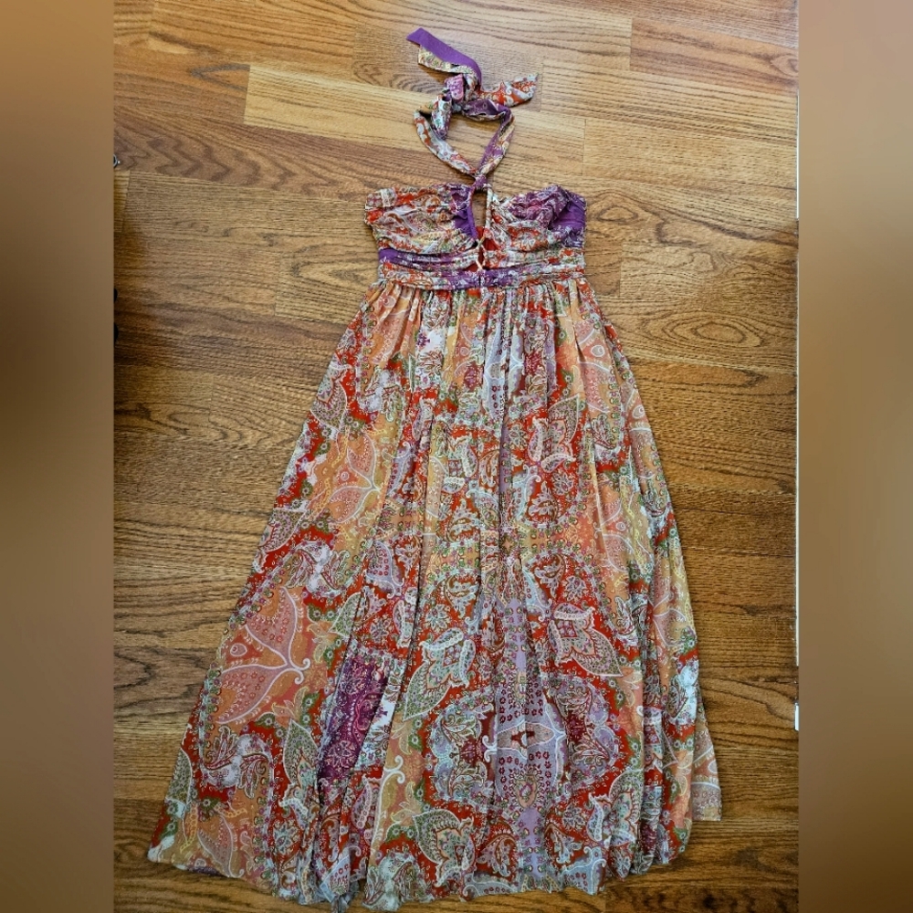 Mango Paisley Print Halter Maxi Dress